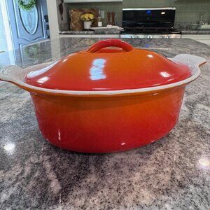 Vintage Descoware Orange Casserol Pan Cast Iron Enamel Belgium